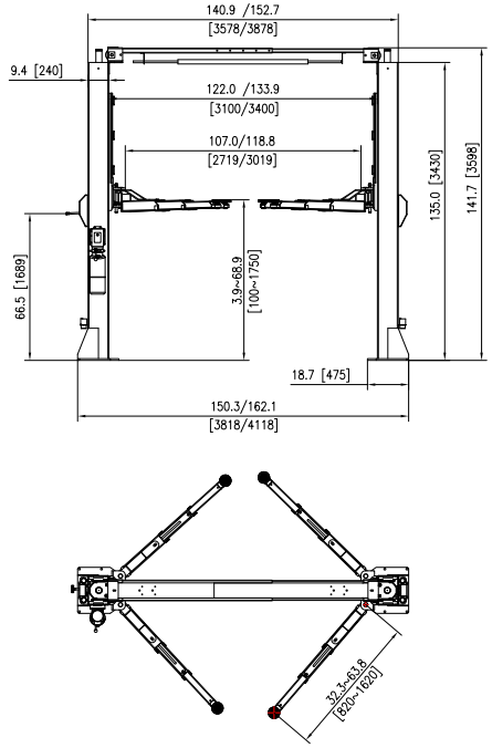 LTPA12 Blueprint Front and Top Views