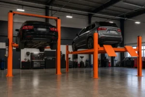 Different Types of Car Lifts - 2 post and 4 post side by side in garage