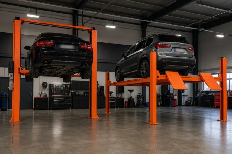 Different Types of Car Lifts - 2 post and 4 post side by side in garage