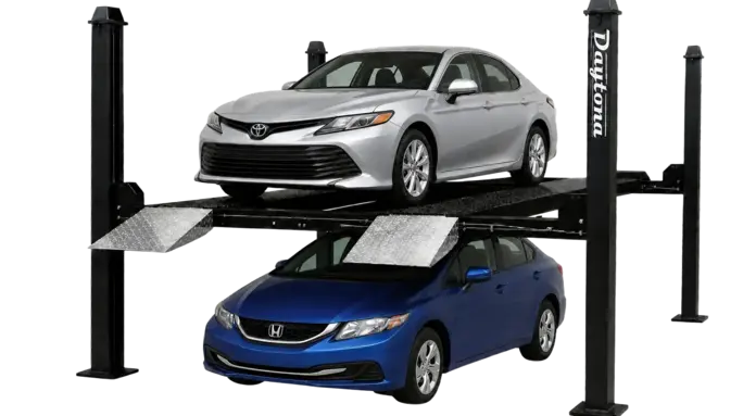Daytona automotive car lift raising a vehicle in a professional garage
