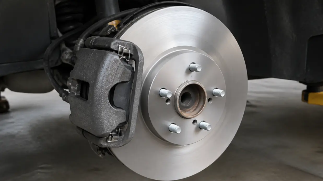 Brake disc rotor and pads showing where disc thickness variation causes brake pulsation