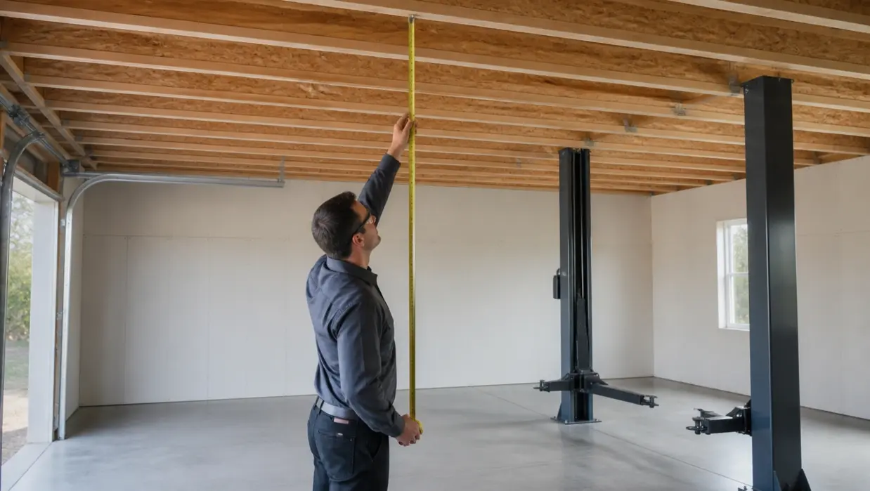 Person measuring garage ceiling height=
