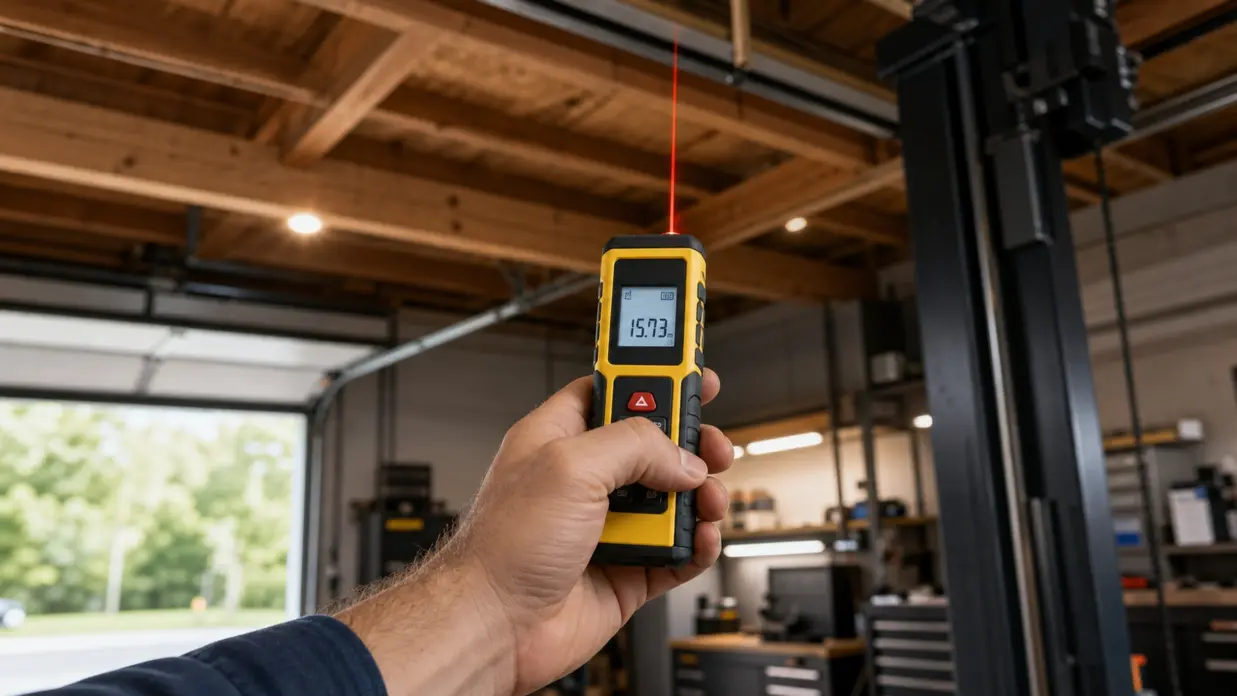 Measuring ceiling height in a garage bay for a 2 post lift for low ceiling garage installation