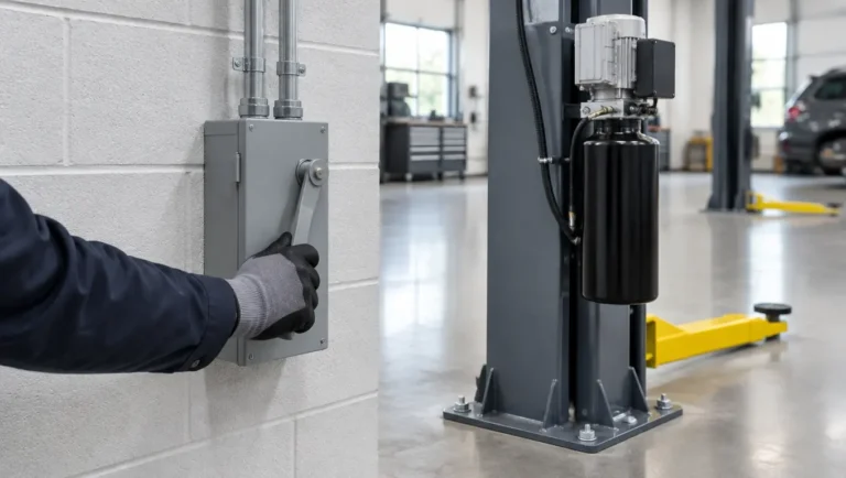 2 Post Lift Power Requirements technician hands on breaker