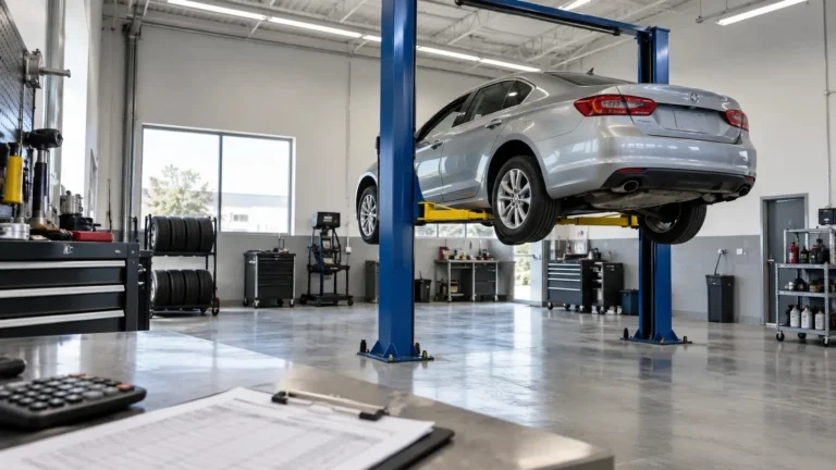 how much does a car lift cost feature image showing car on 2 post lift