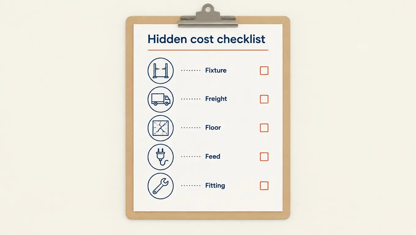 Five F's cost worksheet diagram for a home garage car lift project